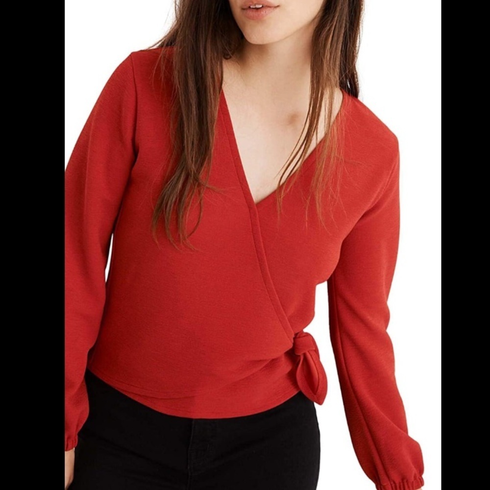 Madewell Texture and Thread Crepe Wrap Top Red Size M
